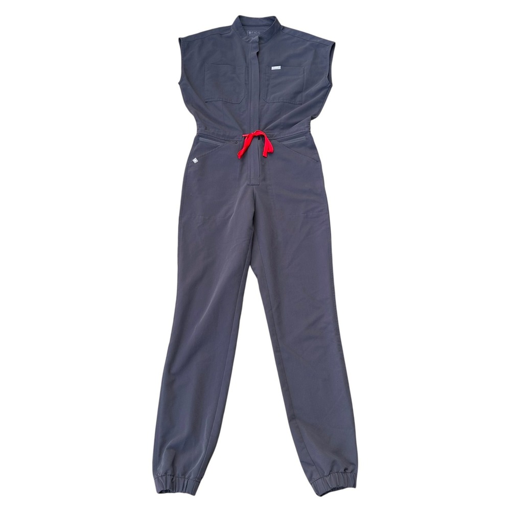 FIGS FIONx Rafaela Jogger Scrub Jumpsuit Charcoal Grey Cap Sleeve XS W22SW2035